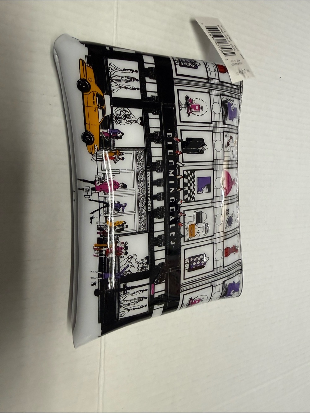 Bloomingdale's White Cosmetic Pouch with Purple, Black and Yellow Illustration - Picture 3 of 3